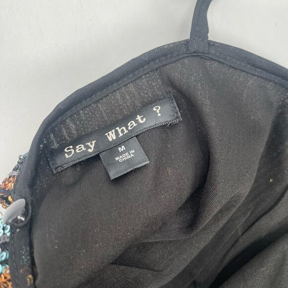 SAY WHAT? Sequin Tank Size Medium Stripe Button Back Tie Straps Open Back Party - Picture 3 of 14